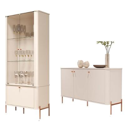 Conjunto Cristaleira E Aparador Buffet Tucupí Com 3 Portas Off White/bronze