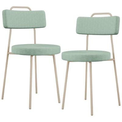 Kit 02 Cadeiras Decorativa Estofada Para Sala De Jantar Barcelona Arena L02 Linho Verde Menta - Lyam Decor