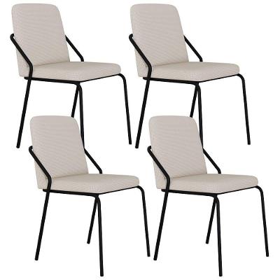 Kit 04 Cadeiras Estofada Para Sala De Jantar Loft Preto C01 Linho Areia - Lyam Decor