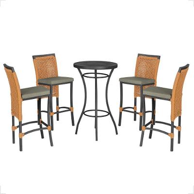 Mesa Bistrô E 4 Banquetas Roma Preta Corda Estofado 8 Trama Terra Cota