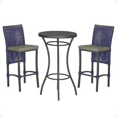 Mesa Bistrô E 2 Banquetas Roma Preta Corda Estofado 7 Trama Azul