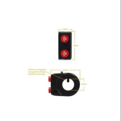 Interruptor Duplo para Guidão 7-8 de Motocicleta com Função para Farol e Strobo com Luz Indicadora