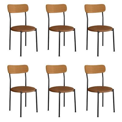 Kit 6 Cadeiras De Jantar Renata Encosto Verniz E Assento Camel Ferro Preto - Pallazio