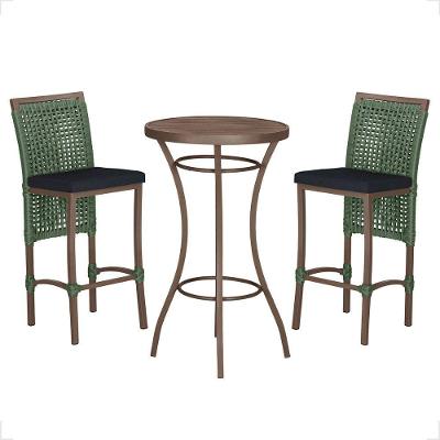 Mesa Bistro E 2 Banquetas Roma Marrom Corda Náutica 12 Verde