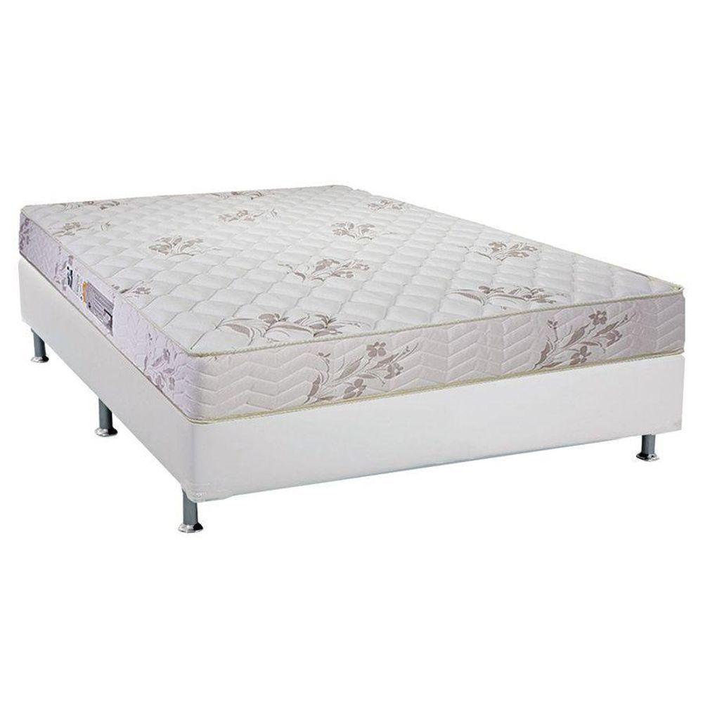 Cama Box Casal: Colchão Espuma D33 Luckspuma Supreme Floral + Base Crc Courano White(138X188) - 1