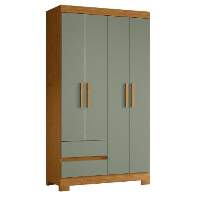 Guarda Roupa Solteiro Olímpia 4 Portas 2 Gavetas Cinamomo-sálvia - Móveis Albatroz Cinamomo-sálvia