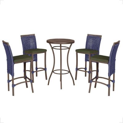 Mesa Bistro E 4 Banquetas Roma Marrom Corda Náutica 12 Azul