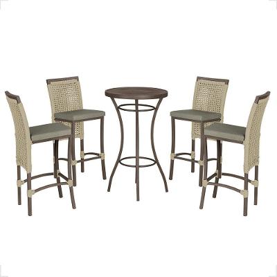 Mesa Bistrô E 4 Banquetas Roma Marrom Corda Estofado 8 Trama Rami
