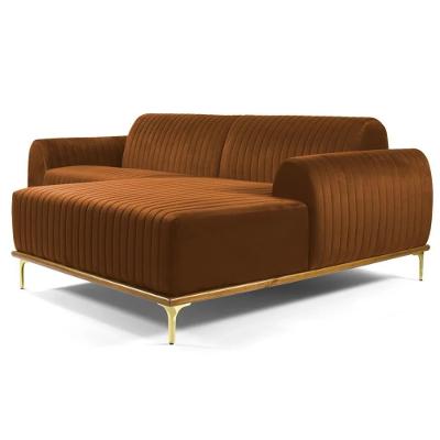 Sofá 230cm 4 Lugares Com Chaise Direito Pés Gold Molino C-262 Veludo Telha - Domi