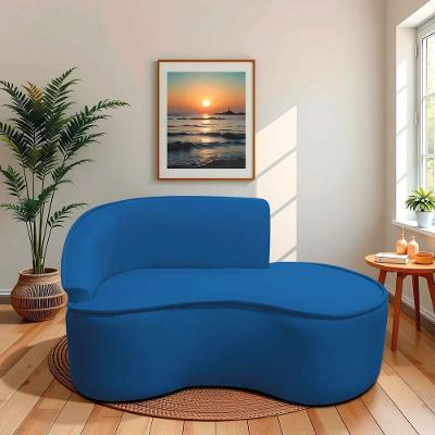 Divã Recamier Curvo Sala De Estar Recepção Marrocos 160cm Lado Direito Linho Azul Royal