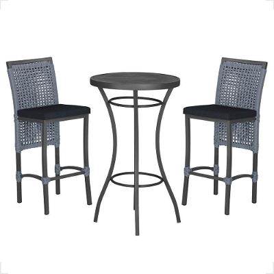 Mesa Bistro E 2 Banquetas Roma Preta Corda Náutica 12 Prata