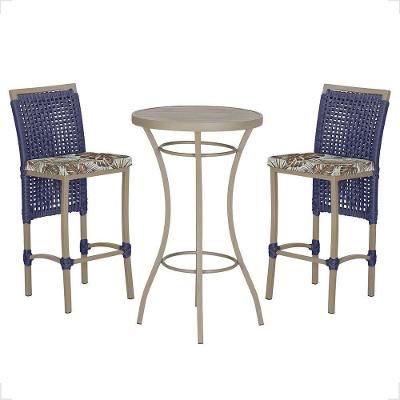 Mesa Bistrô E 2 Banquetas Roma Fendi Corda Estofado 5 Trama Azul