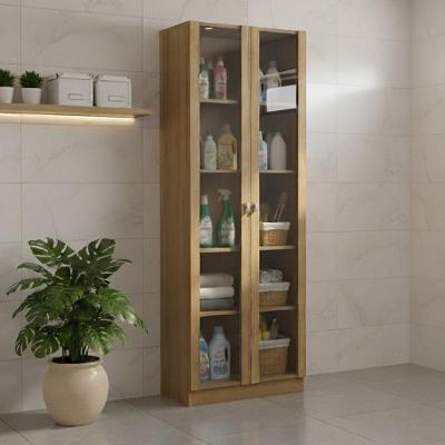 Armário Multiuso Lavanderia 2 Portas Com Vidro 59,8cm Multimóveis Cr30053 Amêndoa