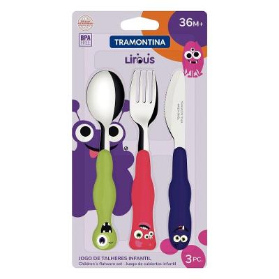 Jogo de Talheres Infantil Lirous em Aço Inox com Proteção Antimicrobiana Colorido Tramontina