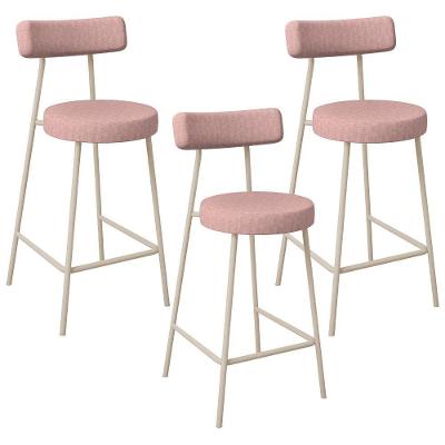 Kit 03 Banquetas Baixa Bar Cozinha Sala De Jantar Aço Milão Arena L02 Linho Rosa - Lyam Decor