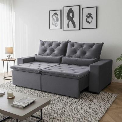 Sofá Retrátil Premium Cinza 150m Reclinável E Suede Ultra Macio 2 Módulos Milão Cinza