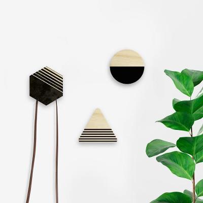 Gancho de Parede Minimal Black Tpc Conjunto com 3 Peças em Pinus e HDF Design Minimalista Preto