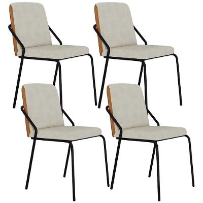 Kit 04 Cadeiras Estofada Para Sala De Jantar Loft Preto C01 Bouclê Vanilla Courino Caramelo - Lyam Decor