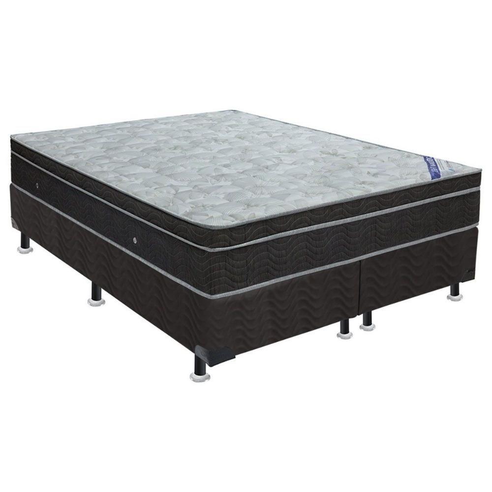 Cama Box King: Colchão Molas Ortobom Nanolastic Light Selado + Base Crc Suede Black(186X198) - 1