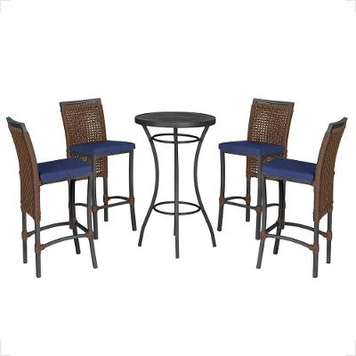 Mesa Bistro E 4 Banquetas Roma Preta Corda Náutica 10 Marrom
