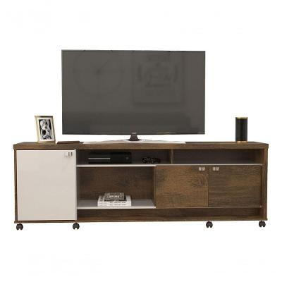 Rack Bancada Dallas Canela Com Off White - Lukaliam Móveis
