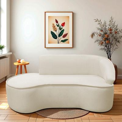 Divã Recamier Curvo Sala De Estar Recepção Marrocos 180cm Lado Esquerdo Bouclé Branco