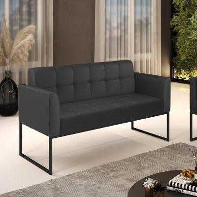 Sofá Namoradeira Elisa Sintético Pu Cinza Base Metálica Industrial Preto D03 - D'rossi
