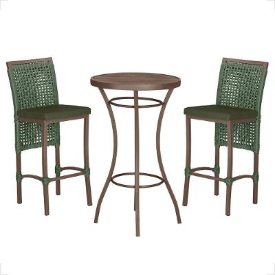 Mesa Bistro E 2 Banquetas Roma Marrom Corda Náutica 13 Verde