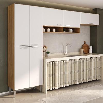 Armário Cozinha Modulada Compacta 270cm 3 Peças Paris Multimóveis Mp2298 Madeirado-Branco
