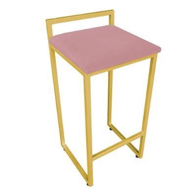 Banqueta Alta Lavinia Suede Rosê Base Dourado