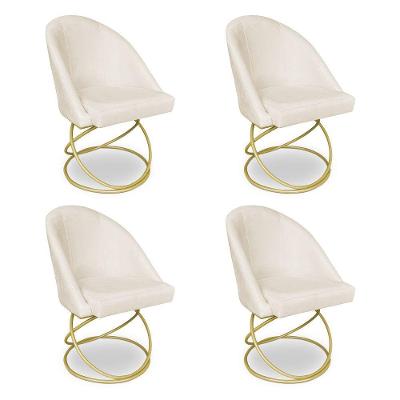 Kit 04 Cadeiras Poltrona De Jantar Bela Suede Bege Base Metálica Luxo Dourado - Pallazio