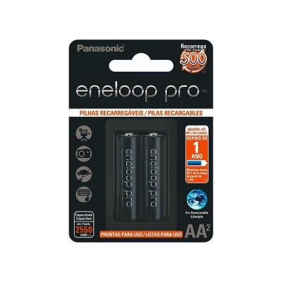 Pilha Recarregável AA Panasonic Eneloop Pro BK-3HCCE-2BB 2550MAH Tecnologia NI-MH Blister com 2