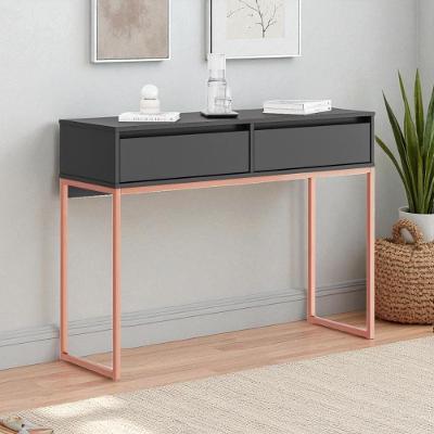 Aparador Moderno Estilo Industrial Com Base Metal 2 Gavetas - Preto Cobre