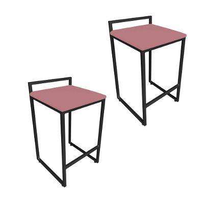 Conjunto 02 Banquetas Alta Lavinia Suede Rose Base Preto Drossi