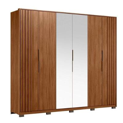 Guarda Roupa Casal Ripado Atrice D66410kpe 6 Portas Nogueira Touch Com Espelho E Pés Demóbile – Demartêz