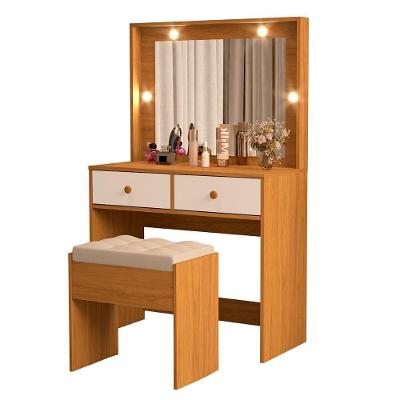 Penteadeira Livia Com 2 Gavetas Luz De Led E Banqueta Nature/off White Nature/off White