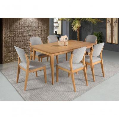 Sala de Jantar California 6 Lugares Mesa em MDF com Cadeiras Estofadas Veludo Amêndoa 160x90cm