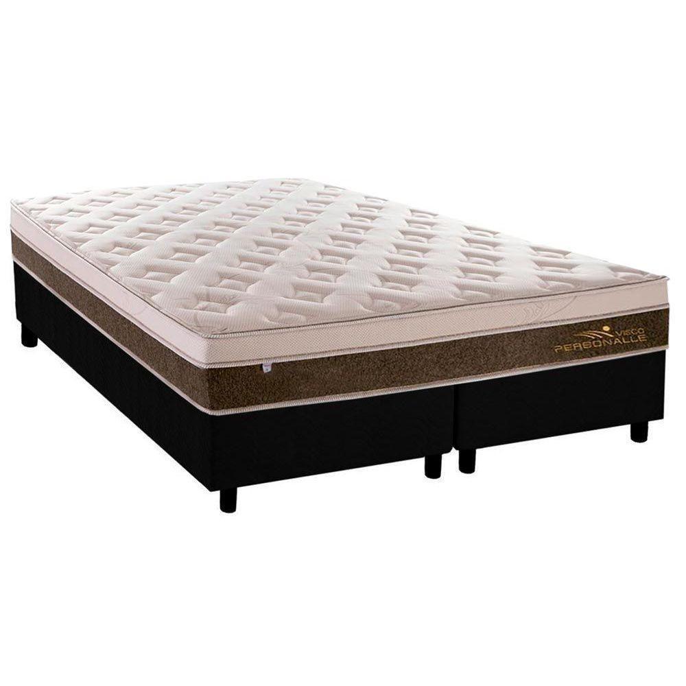 Cama Box Queen: Colchão Molas Plumatex MasterPocket Ensacadas Personalle + Base CRC Suede Black(158x198) - 1