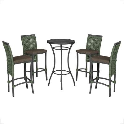 Mesa Bistrô E 4 Banquetas Roma Preta Corda Estofado 9 Trama Verde