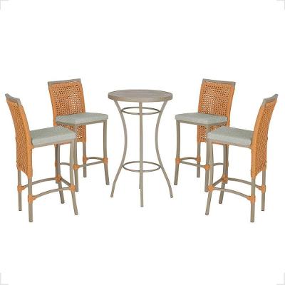 Mesa Bistrô Com 4 Banquetas Roma Fendi Corda Náutica 3 Trama Terra Cota