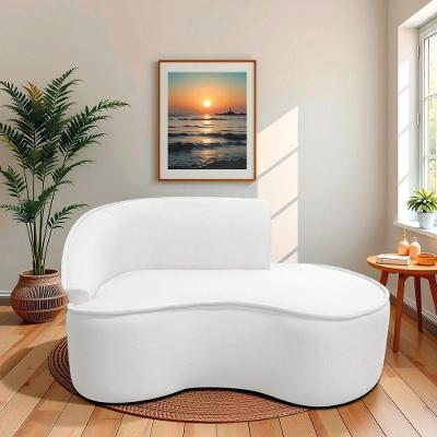 Divã Recamier Curvo Sala De Estar Recepção Marrocos 150cm Lado Direito Bouclé Branco
