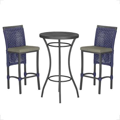 Mesa Bistrô E 2 Banquetas Roma Preta Corda Estofado 7 Trama Azul