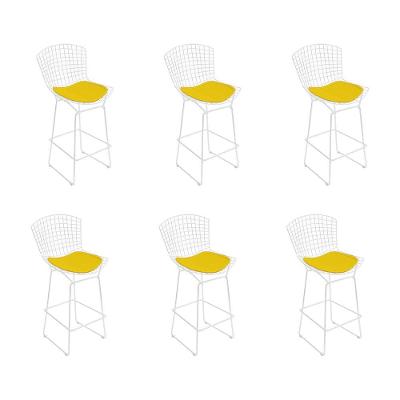 Kit 6 Banquetas Bistrô Bertoia Branca D80 Com Assento Amarelo