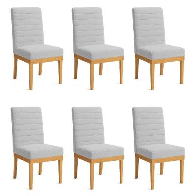 Kit 6 Cadeiras De Jantar Solana Boucle Base De Madeira - Pallazio Cor Cinza