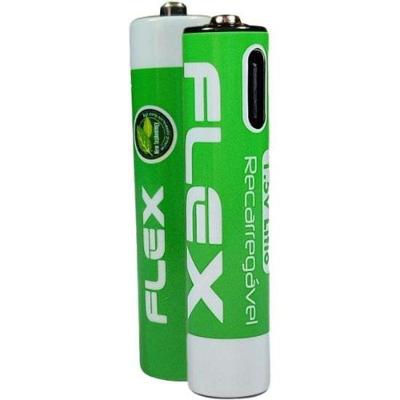 Pilha Recarregável AAA Flex F002 1,5V 1200MAH com Cartela com 4 Unidades e Cabo USB-C Prata