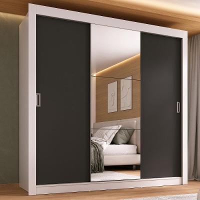 Guarda-roupa Casal Multimóveis Barcelona 3 Portas De Correr Com Espelho Cr35402 Branco-preto Branco-preto