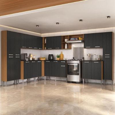 Armário Cozinha Modulada Completa De Canto 534cm Pequim Pop Multimóveis Mp3771 Madeirado-preto