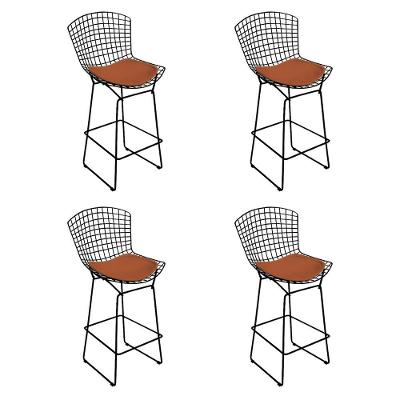 Kit 4 Banquetas Alta Bistrô Bertoia Preta D80 Com Assento Cobre