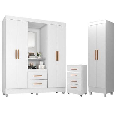 Guarda Roupa Casal Capela Com Cômoda 4 Gavetas E Armário Multiuso Lite Branco Brilho - Móveis Leão