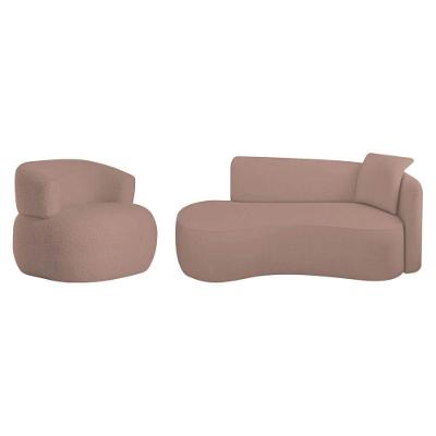 Kit Divã Recamier 180cm E Poltrona Luxo Suíça Lado Esquerdo Linho Rosê